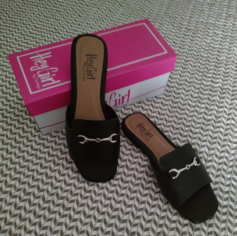 Hey Girl by Corky's Black Slide Sandals